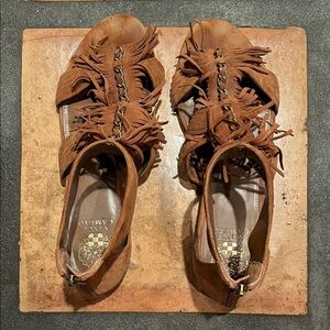 Vince Camuto Tan Fringe Sandals